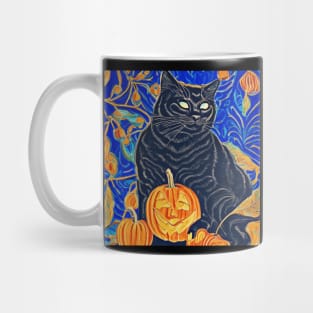 Retro Black Cat And Jack O Lantern Mug